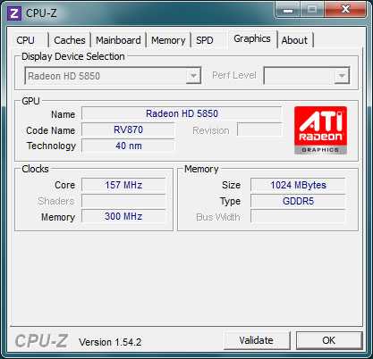Окно программы CPU-Z. Информация о видеоадаптерах