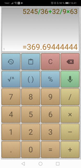 Калькулятор для Android: 5245/36+32/9×63