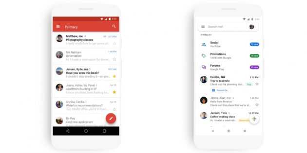 мобильная версия Gmail: Обновлённый дизайн